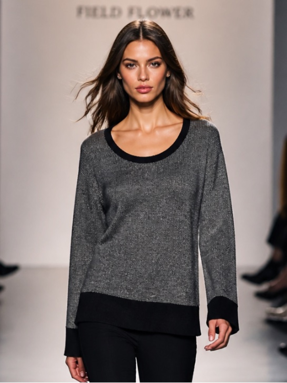 FIELD FLOWER Anthropologie Sweater Lambs Wool Pullover Scoop Boho Gray Black
